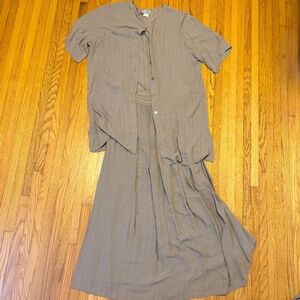 Worlds Apart Linen Blend Boho 3 Piece Skirt Set Shirt Tank Skirt Taupe Womens L